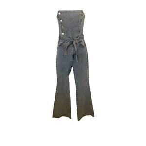 Blue Blush Jean Jumpsuit Strapless w/8 button Bodice Wide Leg S
